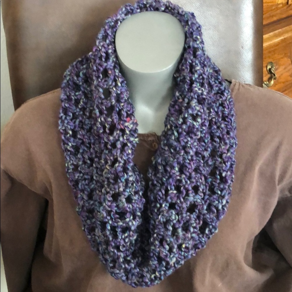 Neck warmer scarf cowl handmade purple &  blue